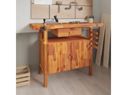 Vidaxl Bancada De Trabalho Com Gaveta E Torno 124x52x83 Cm Madeira Maciça Acácia