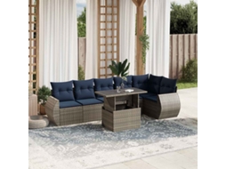 Vidaxl Conjunto De Sofá De Jardim Com 7 Peças E Almofadas Em Rattan Sintético Cinza