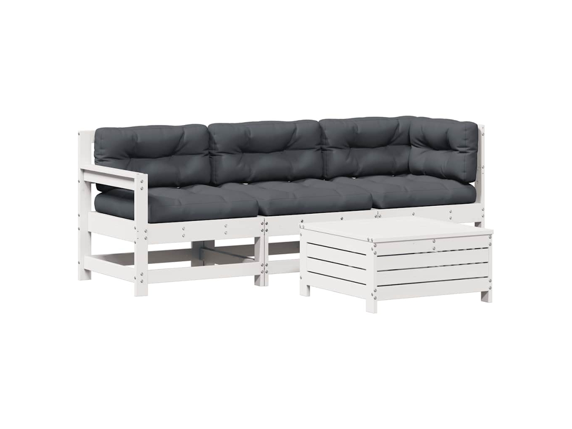 Conjunto de 4 Lounge de Jardim com Almofadões Pinho Maciço Branco MAISON EXCLUSIVE