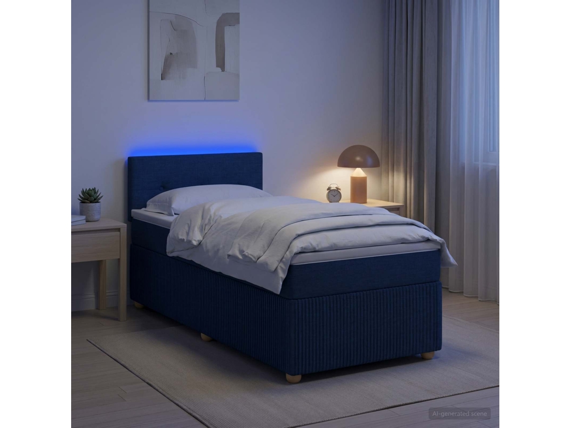 Vidaxl Cama Box Spring Com Colchão Azul 80 X 200 Cm Tecido