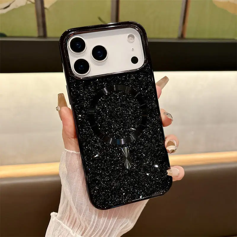 (preto, Iphone 15 Pro) Capa Para Celular Com Carregamento Sem Fio Magnético E Estrutura De Metal Galvanizado.