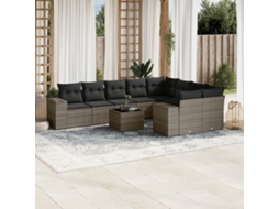 Vidaxl 10 Pcs Conjunto Sofás De Jardim C/ Almofadões Vime Pe Cinzento