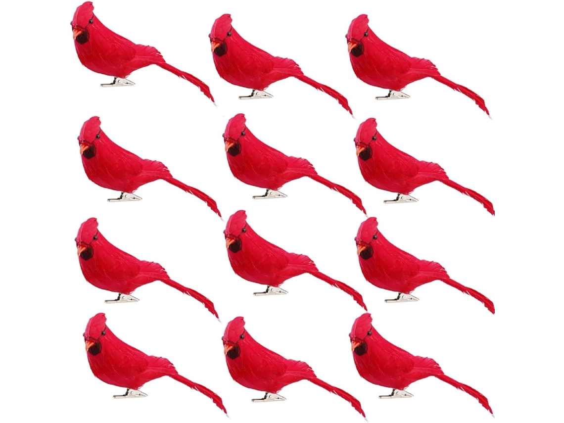 Lote De 12 Cardinaux Artificiels Em Mousse Com Clipe Para Couronne De Sapin De,