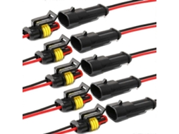 Conector Impermeável de 2 Pinos com Cabo 16 Awg Auto bloqueante para Carro, Barco, Moto 5 Peças