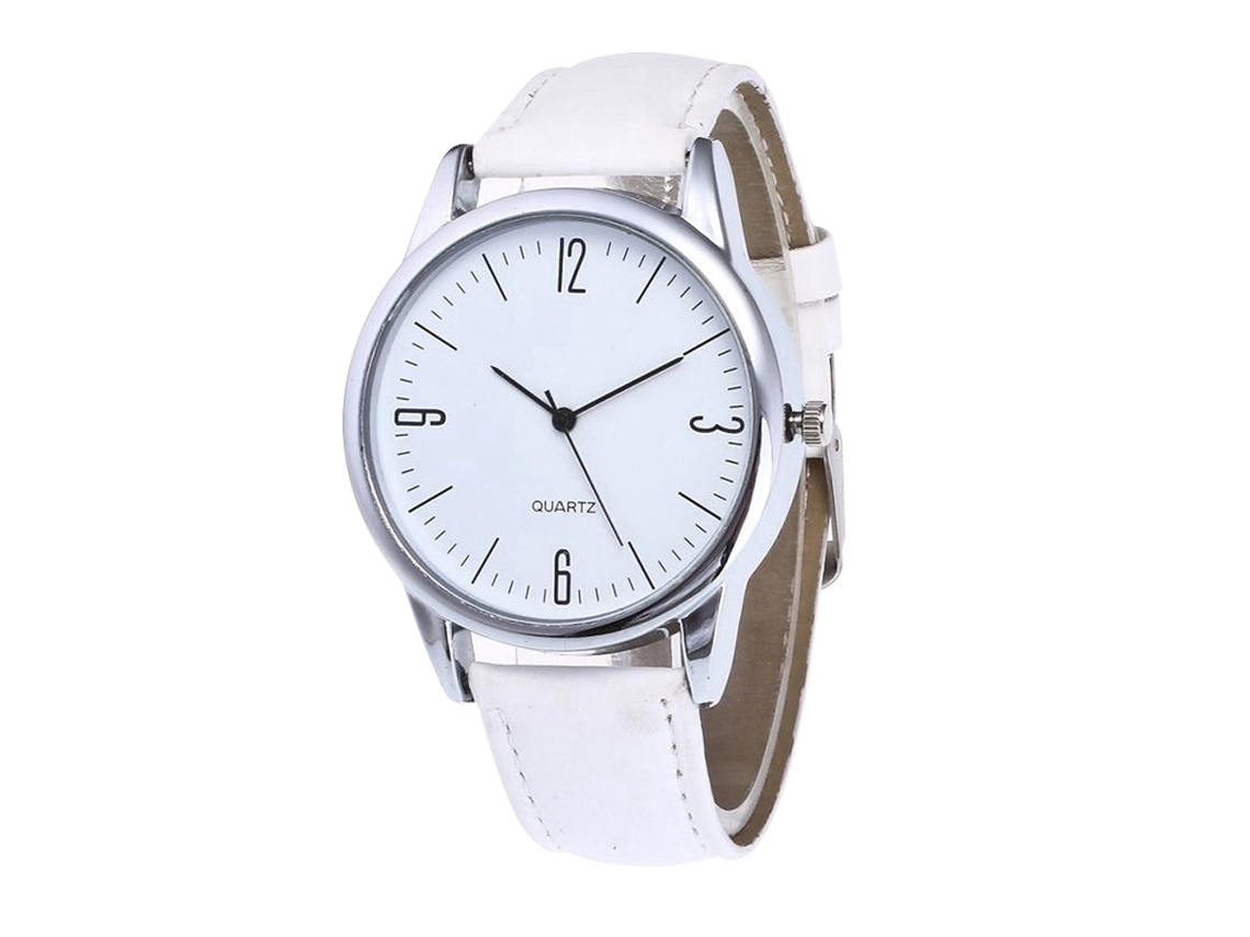 Relógio Masculino de Quartzo Analógico de Pulseira de Couro Estilo Simples Branco