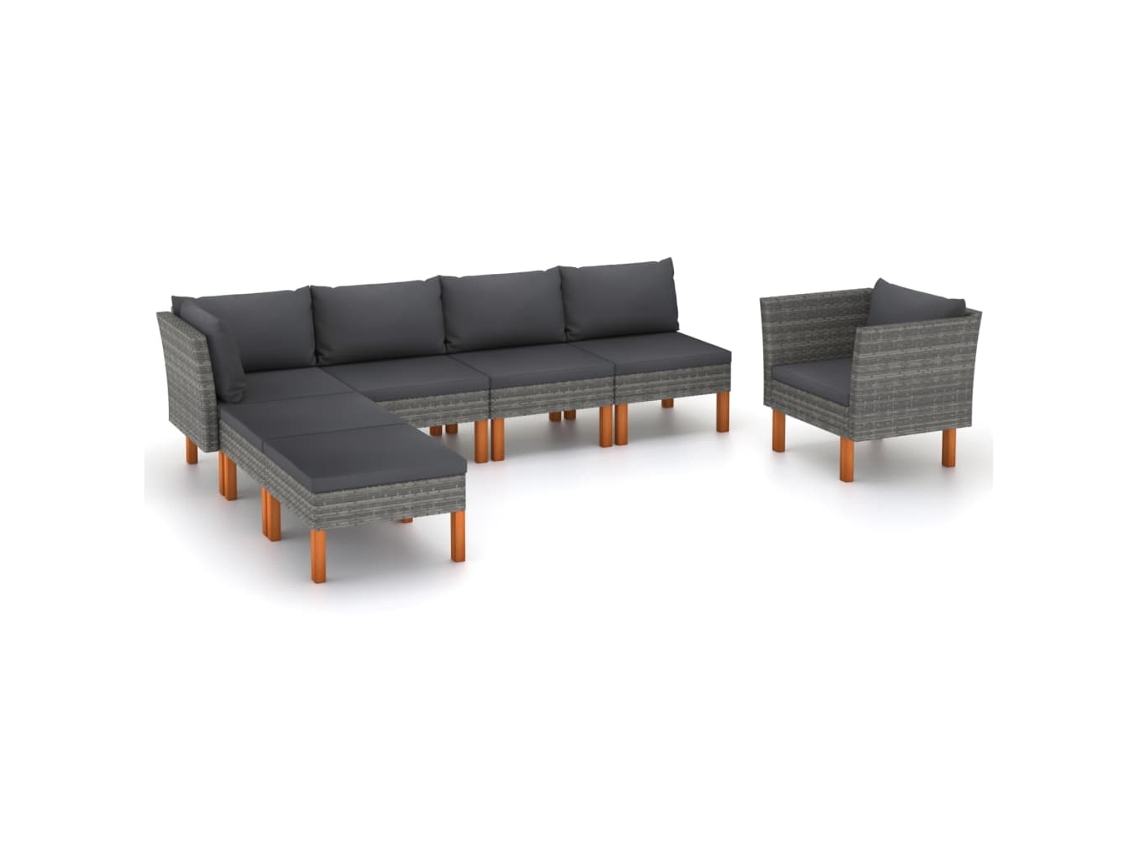 Vidaxl 7 Pcs Conj. Lounge Jardim Vime Pe E Eucalipto Maciço Cinzento