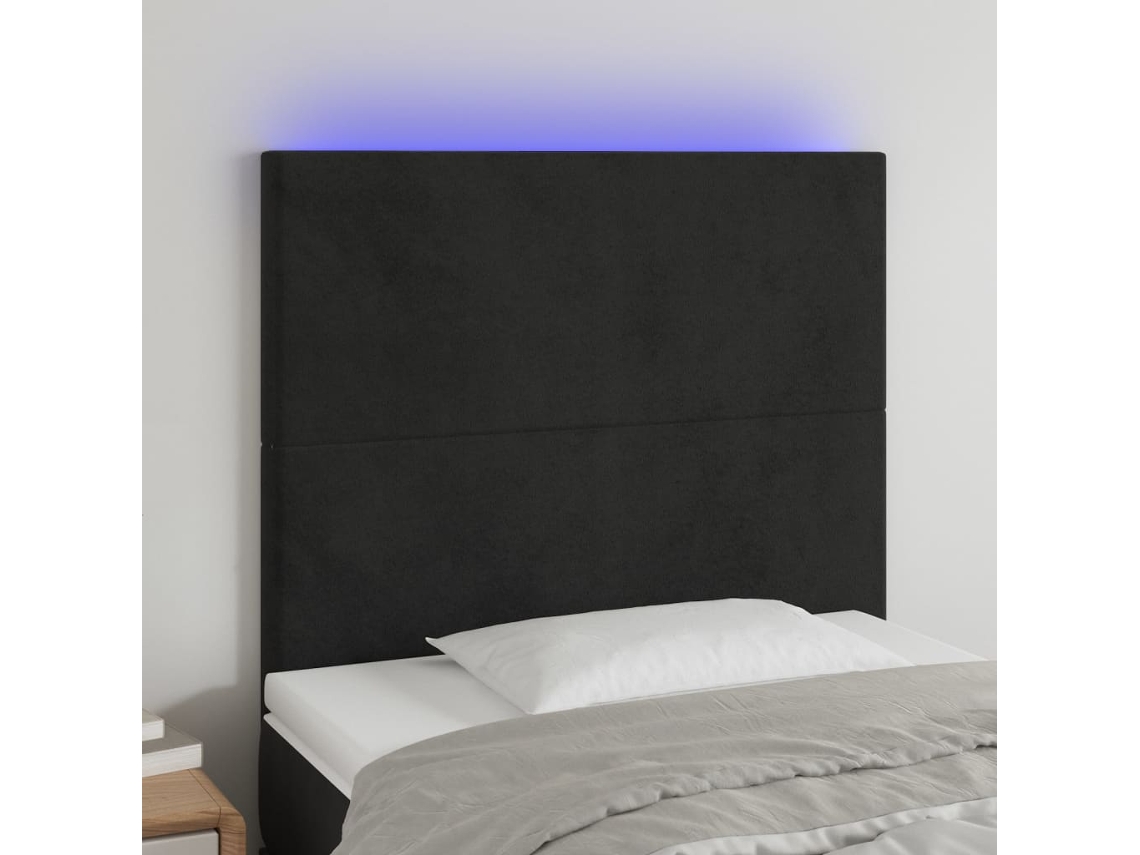 Vidaxl Cabeceira Cama C/ Led Veludo 100x5x118/128 Cm Preto