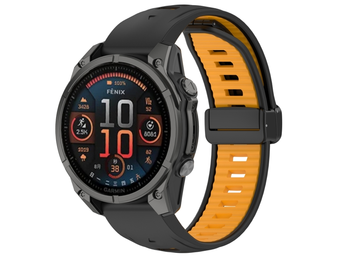 Bracelete para Garmin Fenix 8 Amoled Silicone Magnético Duas Cores Preto + Laranja XIAOMOYU (43mm)