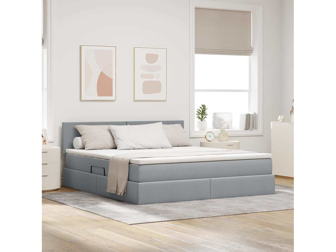 Vidaxl Cama Com Arrumação E Colchão Cinzento-claro 160 X 200 Cm Veludo