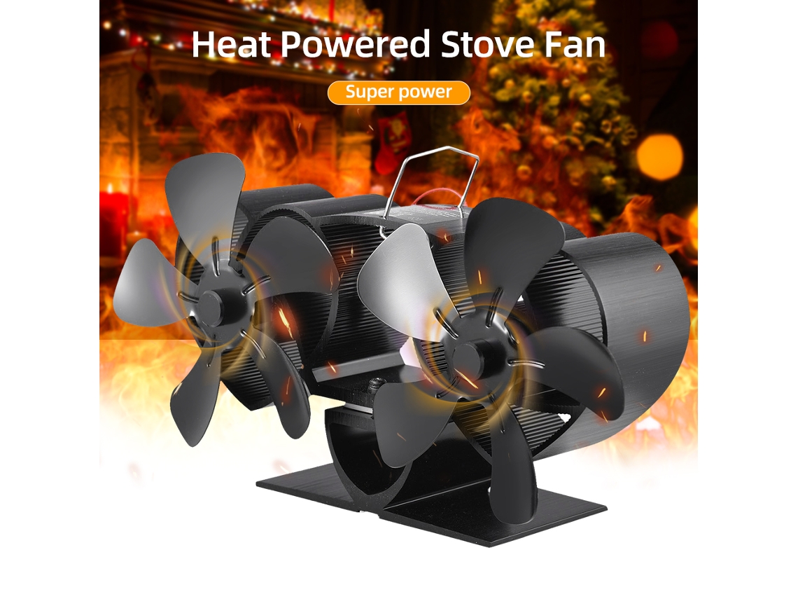 Ventilador Lareira de Cabeça Dupla (10 Pás, Alimentação Térmica, Regulação Automática de Velocidade, Funcionamento Silencioso)