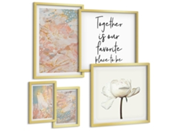 Conjunto De Pinturas Flores, Ponte, Motivo De Letras Moldura Dourada Quadros Para O Escritório Espelharte (conjunto De 5 Imagens)