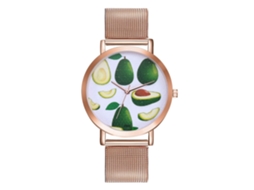 Relógio de quartzo unissex com pulseira casual em aço inoxidável dourado rosê.