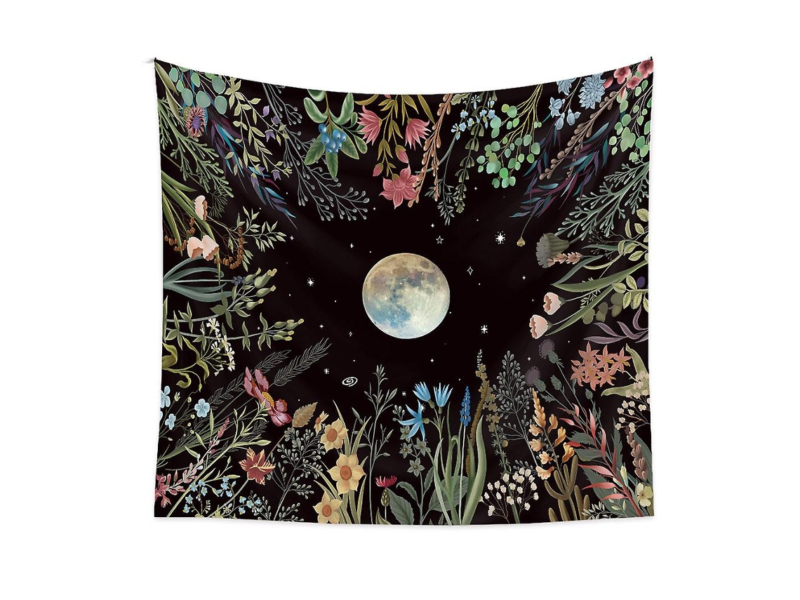Rebe manta de Parede Psicodélica, Estrelas Lua Flores, Decoração para Sala Dormitório Escritório, 130x150cm