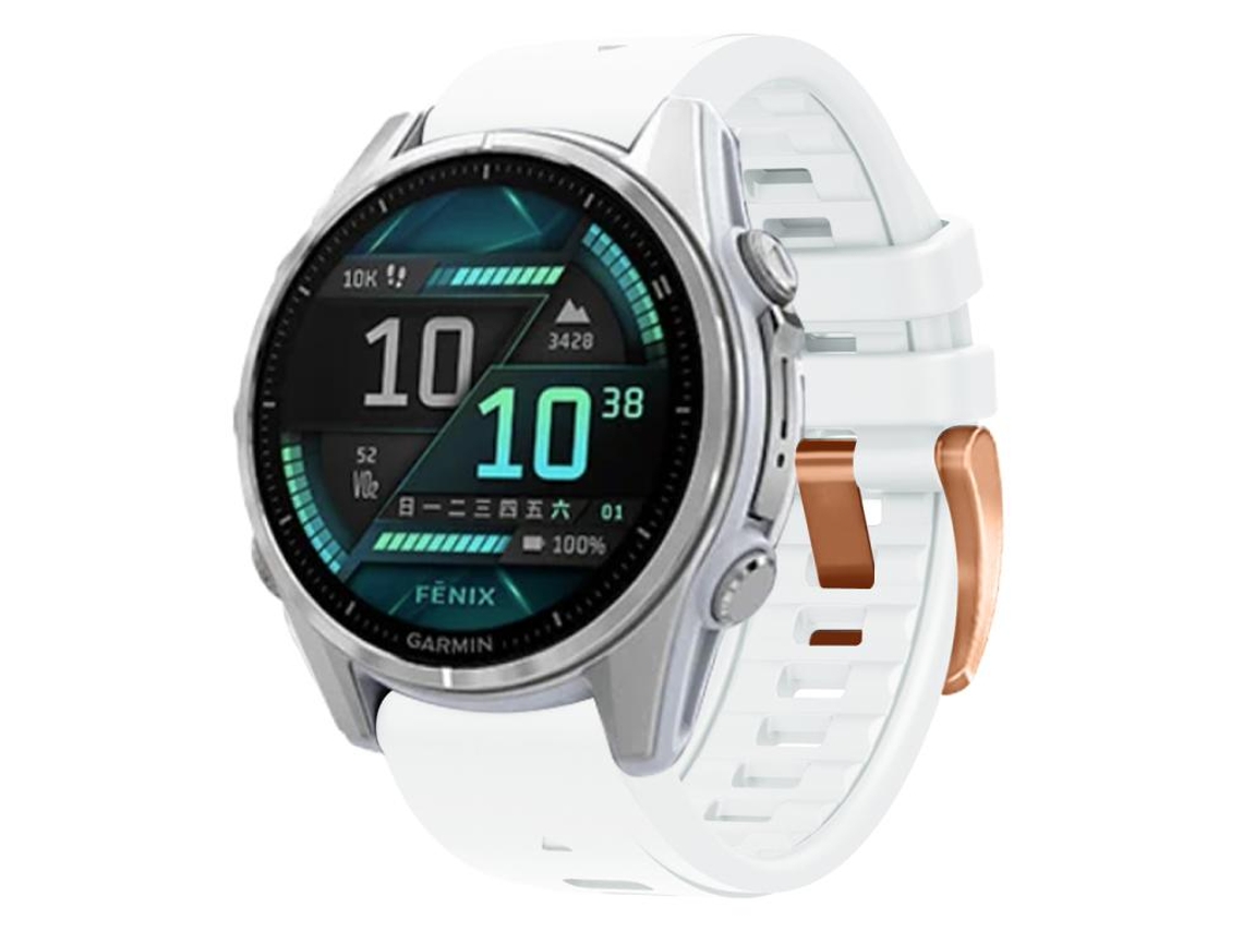 Bracelete Garmin Fenix 8 Amoled Silicone Fivela de Aço Rosé Liberação Rápida Branco XIAOMOYU (43mm)