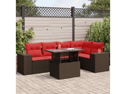Vidaxl 6 Pcs Conj. Sofás Jardim C/ Almofadões Vime Pe/acácia Castanho