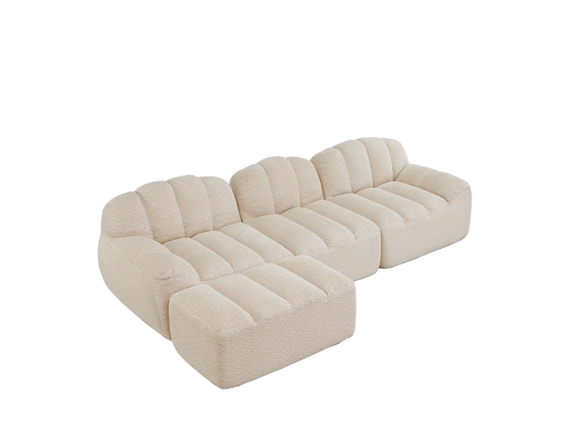 Sofá Modular L Form 3 Lugares Com Ottoman, Espuma Densa 32d, Confortável Para Sala De Estar, Tecido Macio Bege E Branco