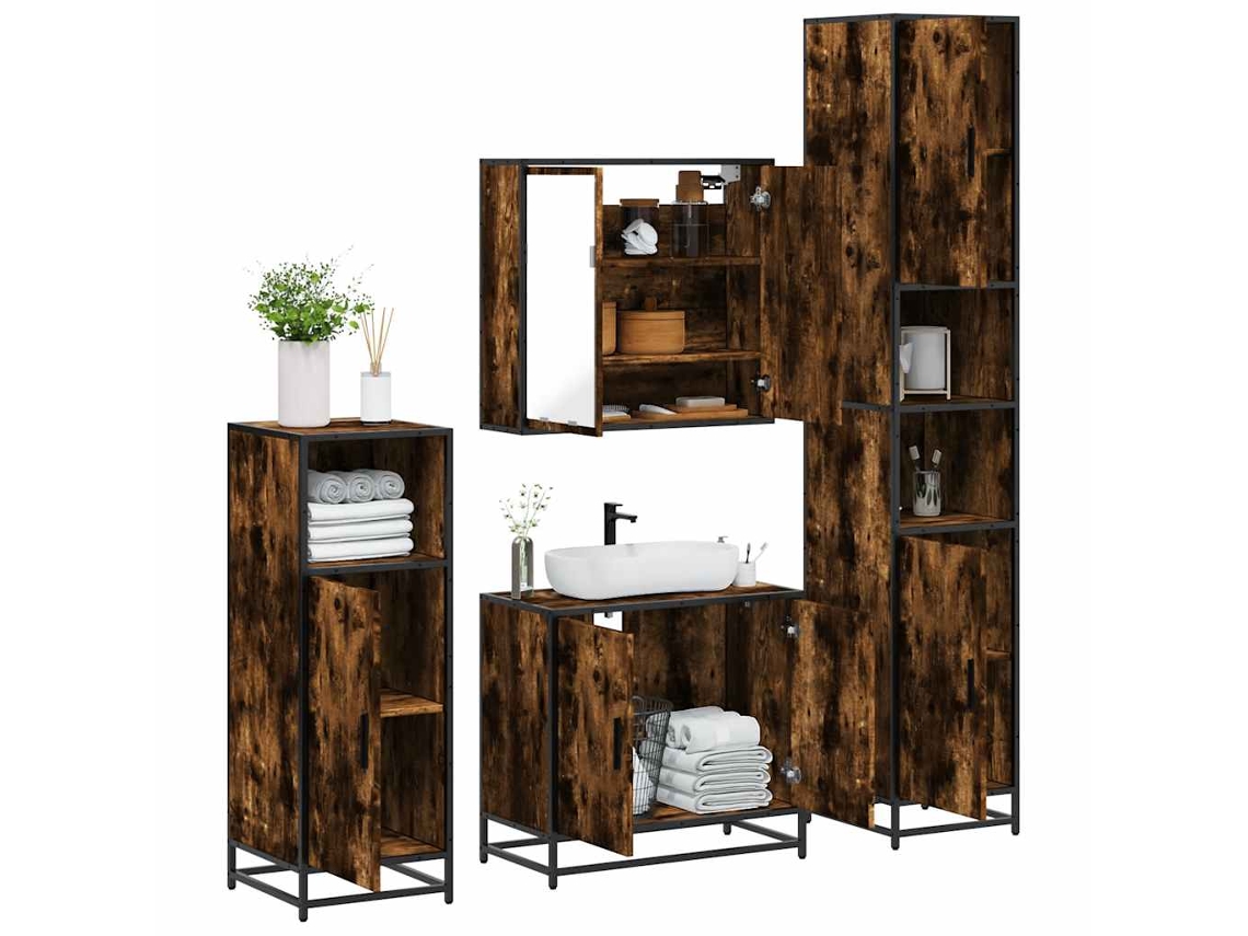 Vidaxl 4pcs Conjunto De Móveis Wc Derivados De Madeira Carvalho Fumado