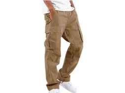 Calça masculina Rebe casual em tecido elástico com bolsos para esportes ao ar livre, verão, outono e primavera, tamanho 3XL, cor cáqui.