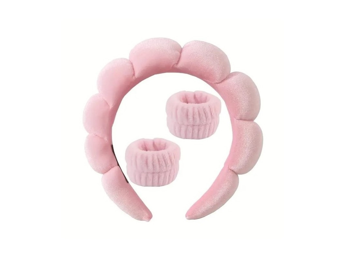 Conjunto Ecarla De Faixas Cosméticas Para Cabeça E Pulsos Rosa, 3 Peças