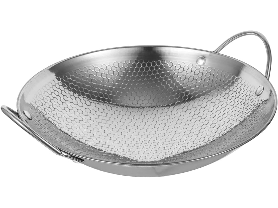 Mini Panela Seca De Aço Inoxidável Antiaderente 9 Polegadas Com Orelhas Duplas - Doméstica Frutos Do Mar, Externa Portátil, Superfície Brilhante