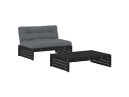 Conjunto de 2 Peças Lounge Jardim com Almofadões Madeira Maciça Preto CLIC N BUY 120x95x69 cm