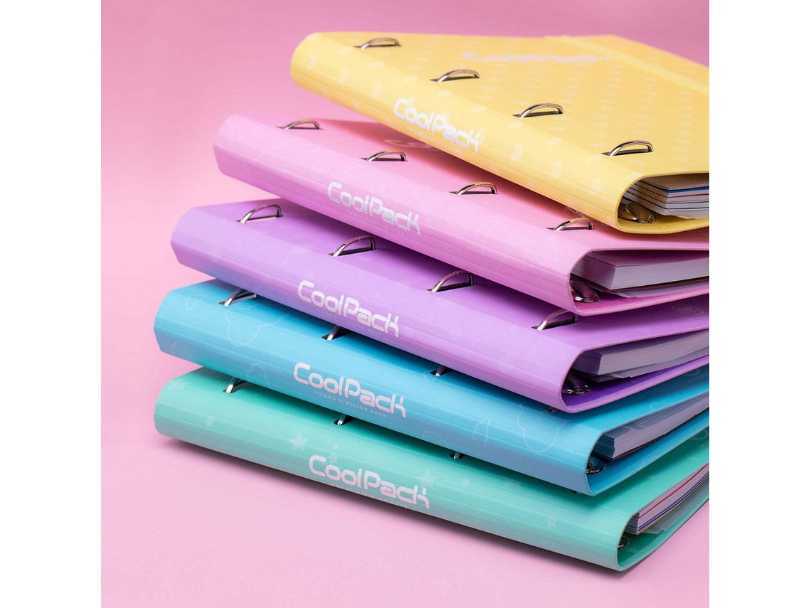 Capa A4 4 Argolas + Folhas + Separadores Rosa Pastel