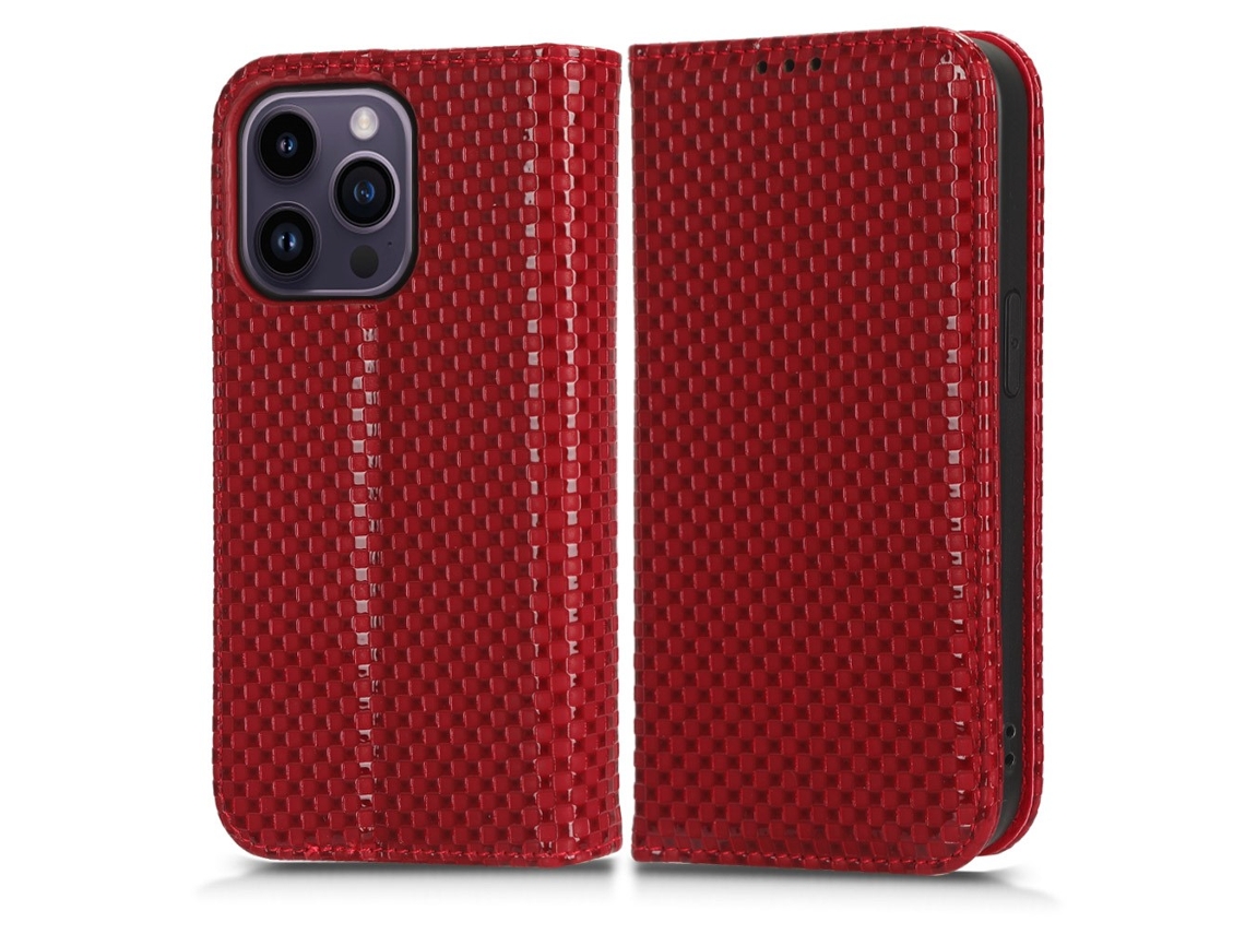Capa Para Iphone 15 Pro Pele Sintética Magnética Vermelho