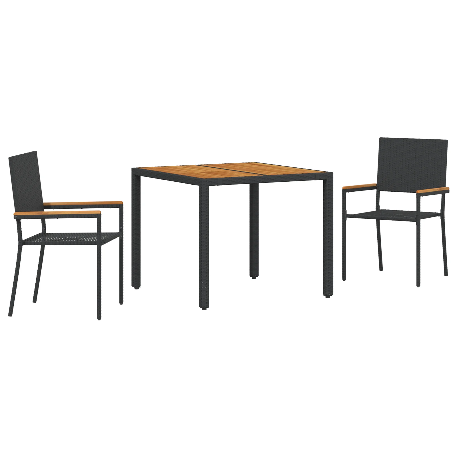 Conjunto 3 Conjunto De Jantar Para Jardim Vidaxl Preto Vime Pe (90 X 90 X 75 Cm)