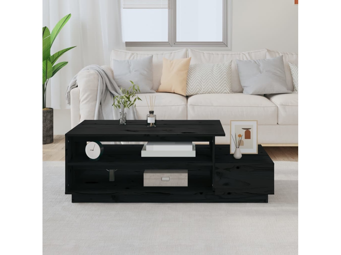 Vidaxl Mesa De Centro 120x50x40,5 Cm Madeira De Pinho Maciça Preto
