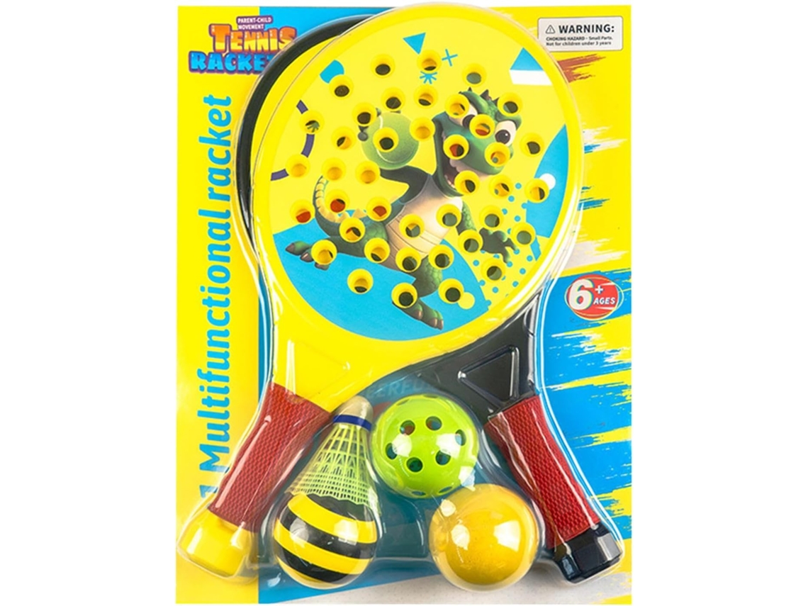 Raquete De Tênis Design De Dinossauro Com 4 Bolas Acessório Esportivo Leve Para Iniciantes E A Gokoco