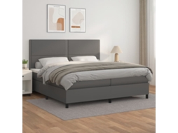 Vidaxl Cama Com Molas/colchão 200x200 Cm Couro Artificial Cinzento
