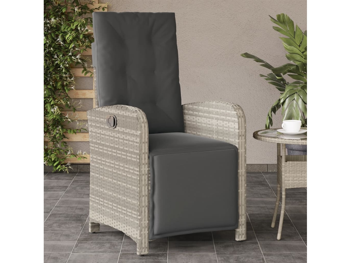 Vidaxl Cadeira Jardim Reclinável C/ Apoio Para Pés Vime Pe Cinza Claro