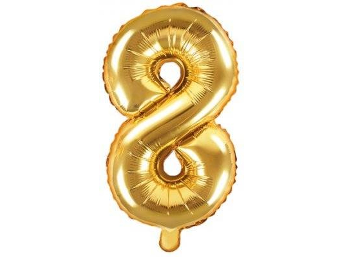 Balão PARTYDECO número 8 Foil 35cm Dourado