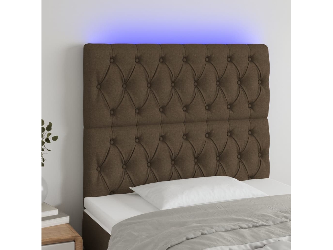 Vidaxl Cabeceira De Cama C/ Luzes Led Tecido 90x7x118/128 Cm Castanho