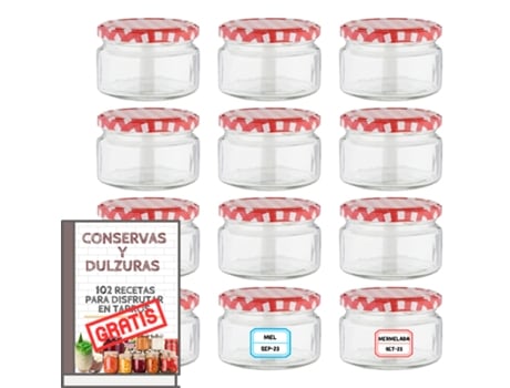 12 Frascos de Vidro de 140 Ml com Tampa Metálica de Rosca Frascos para Iogurte Sobremesas Geleias e Cremes Inclui 12 Etiquetas MUNDOTARROS