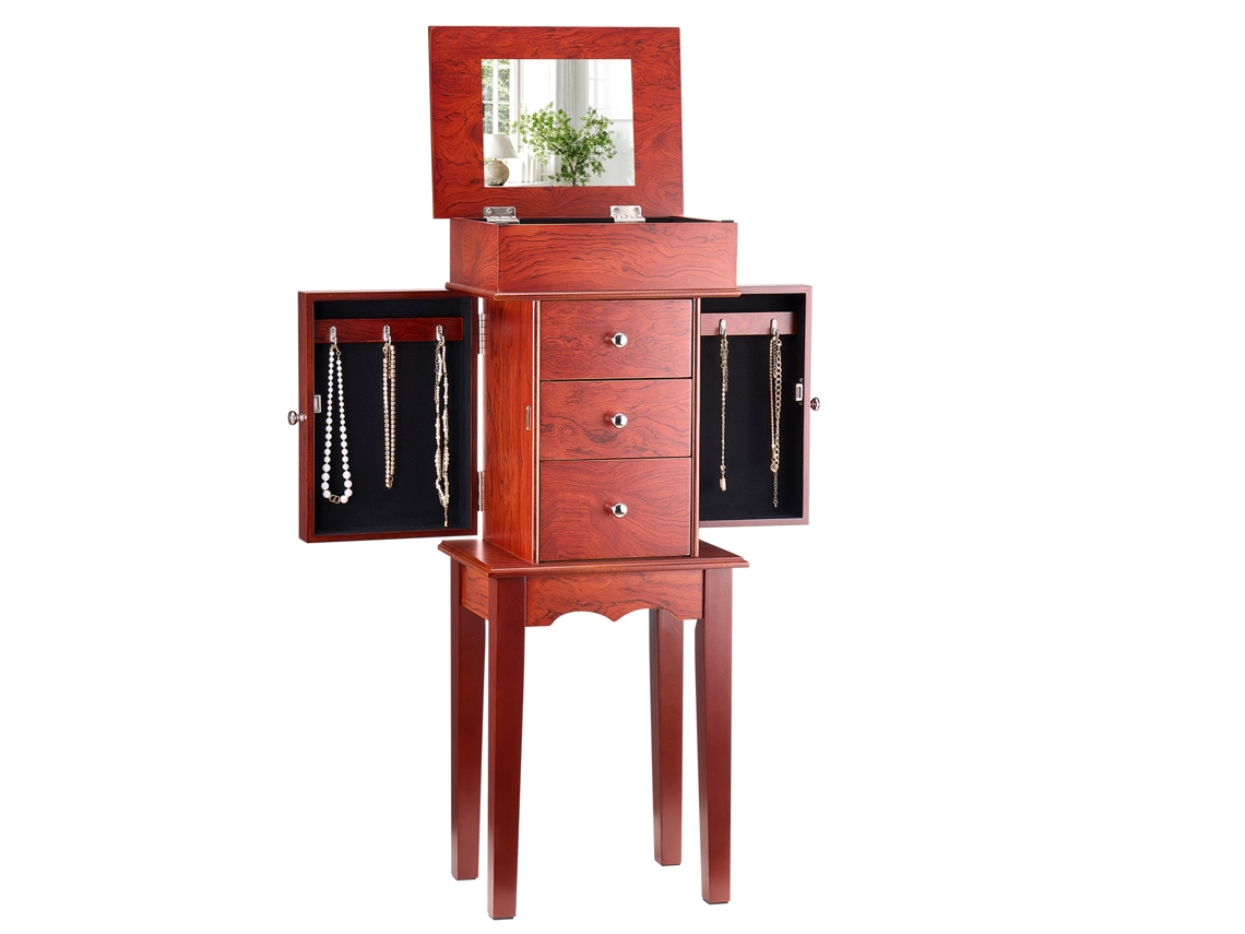 Armário De Joias Em Pé Vevor Com 3 Gavetas Para Armazenamento De Joias 330 X 255 X 855 Mm