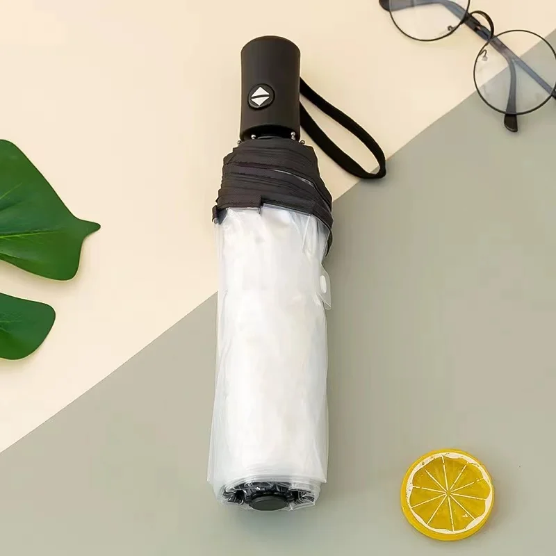 Guarda-chuva Dobrável Transparente (preto 8k), Abertura E Fechamento Automáticos, Guarda-chuva De Sol Dobrável Triplo Para Estudantes Da Marca Sen.