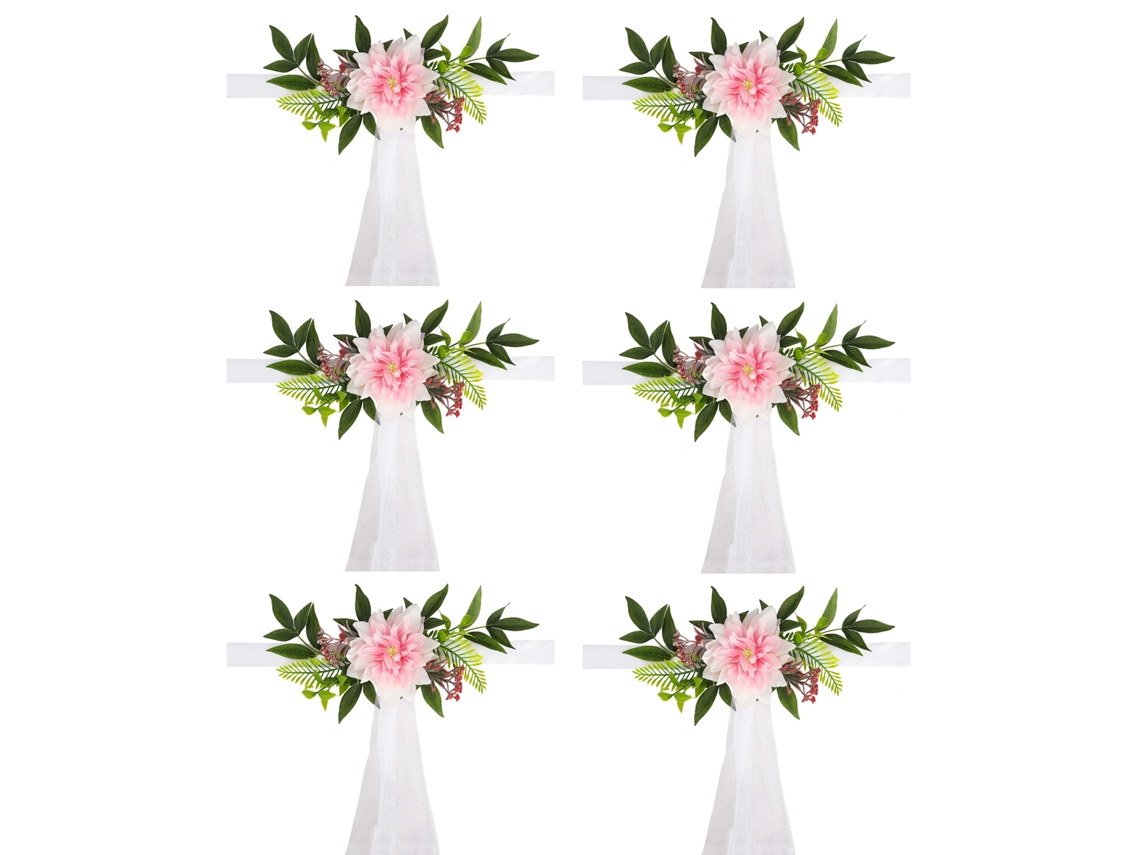 Laxiscreed Flores Artificiais Para Encosto De Cadeira, Conjunto De 6 Para Casamentos E Eventos