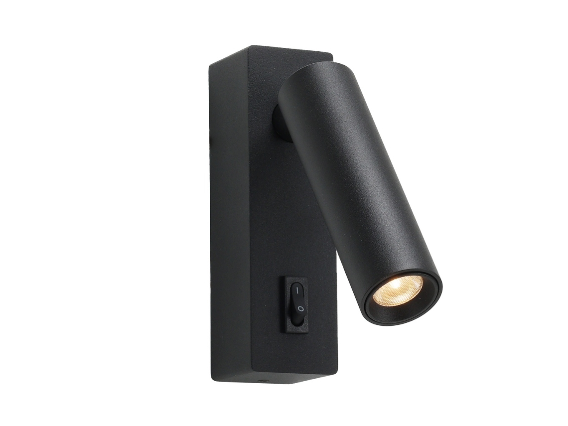 Aplique Led 2w 3000k Orientável Em Alumínio Preto Com Interruptor De Botão Pisa Montagem Em Cabeceiras Ou Superfícies. Alpinaluz