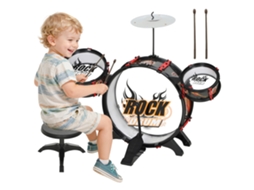 Bateria Infantil De Brinquedo Com Banquinho, Jogo Musical Para 3-6 Anos, Incluindo Bumbo, Pratos E Baquetas Pretas.
