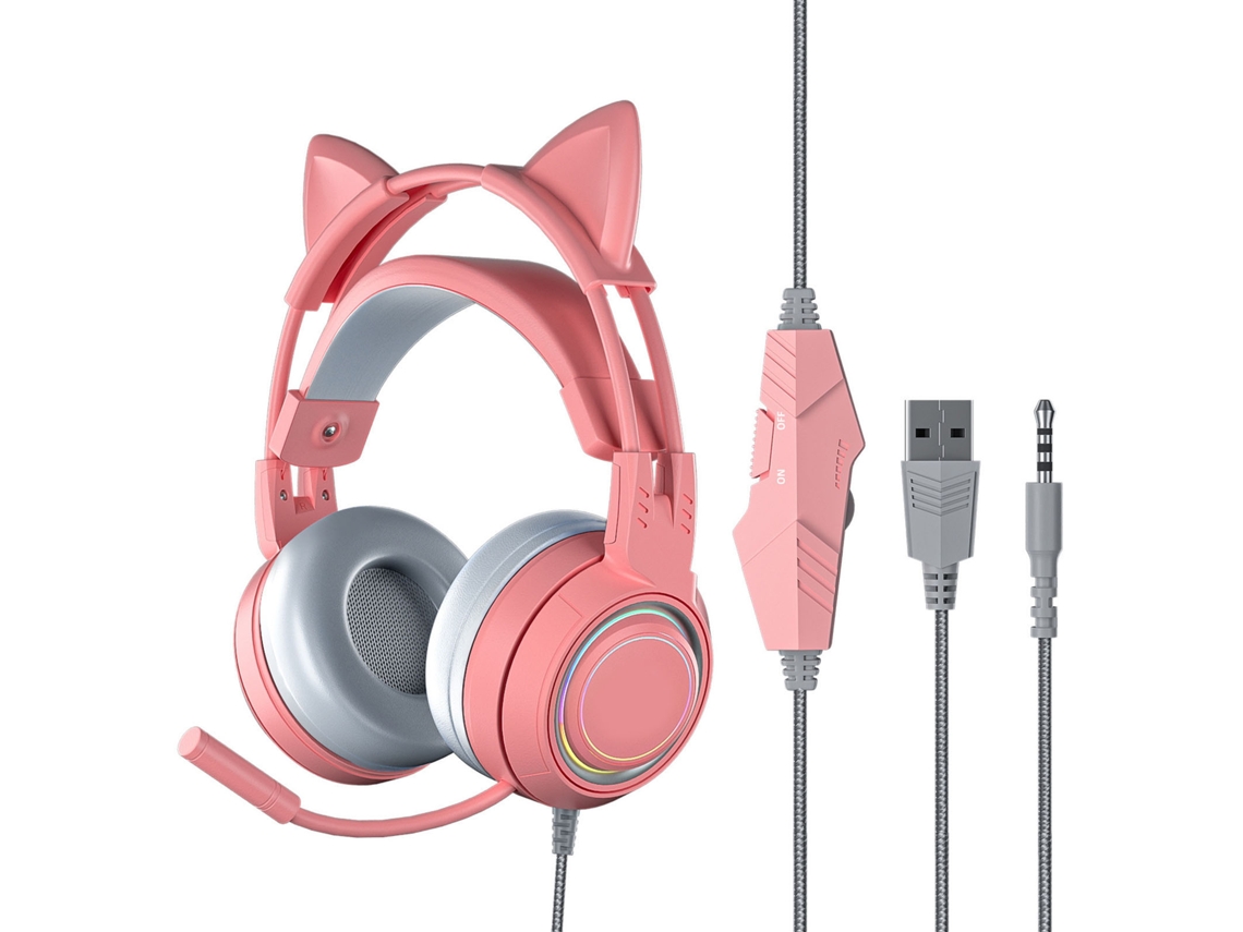 Fone de Ouvido para Jogos EOOCOO (microfone com Cancelamento de Ruído, Orelhas de Gato Removíveis)