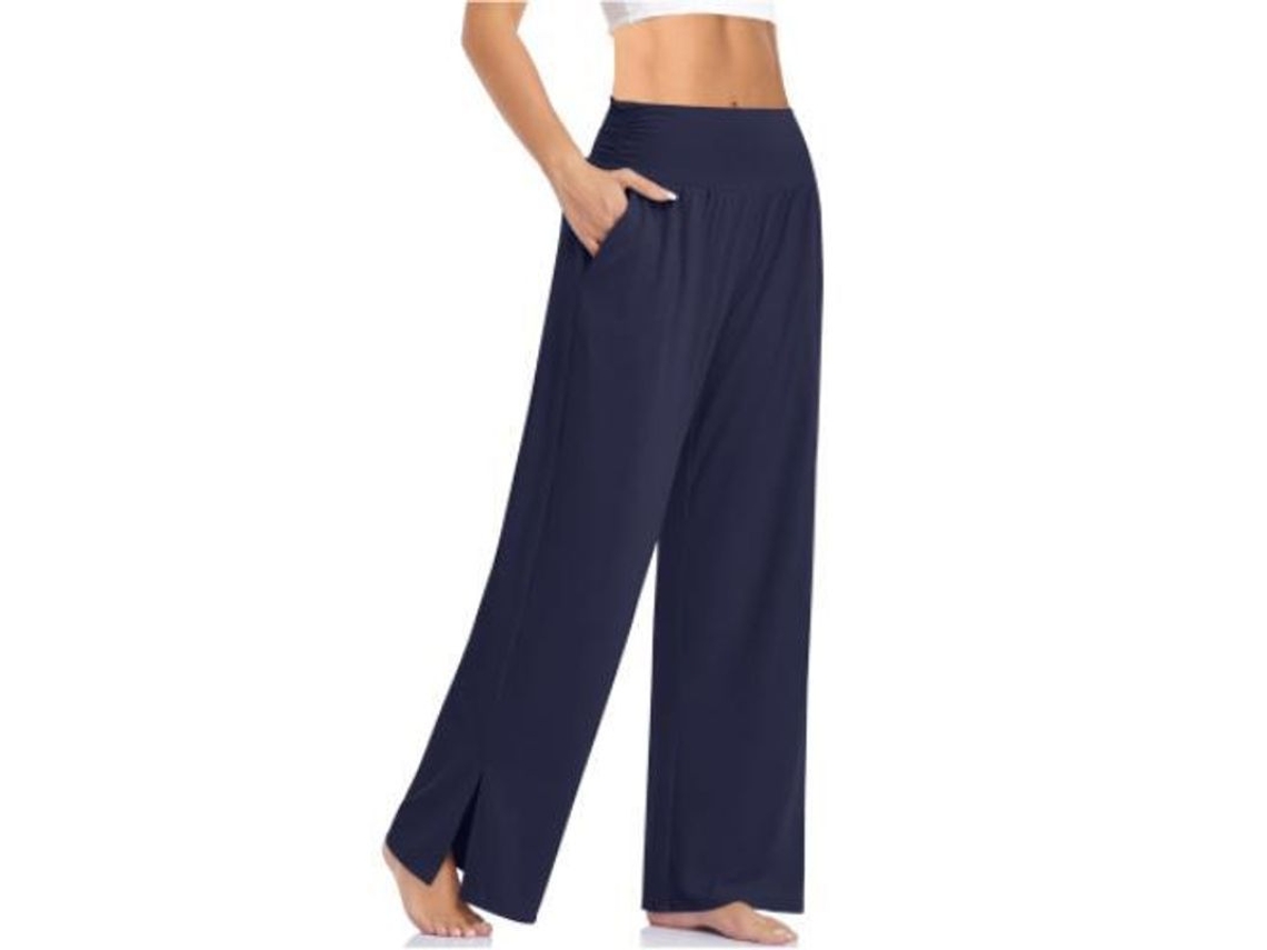 2026 pantalones de Yoga de Pierna Ancha para Mujer de Cintura Alta Con Bolsillos Y Nudo Ajustable S Armada