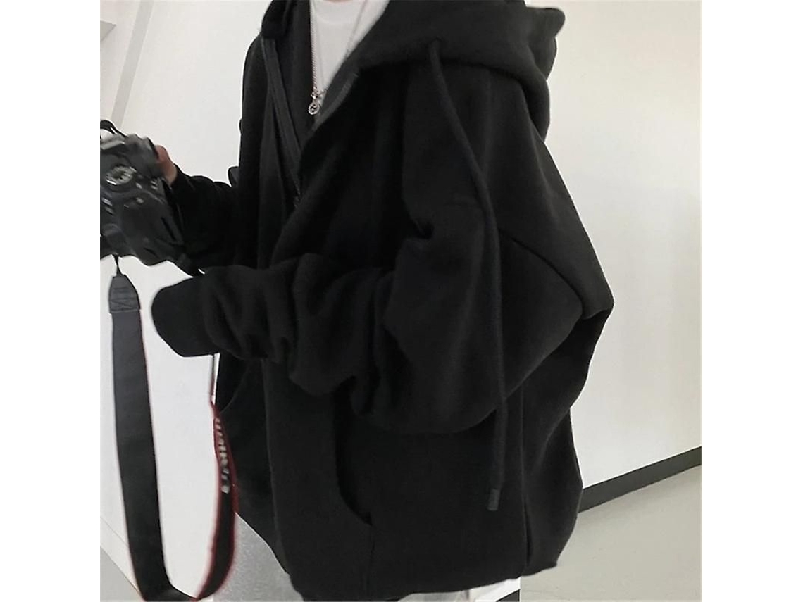 Jaqueta De Inverno Feminina Com Capuz, Manga Longa, Gola V, Tecido De Lã E Poliéster, Estilo Streetwear Para Primavera/outono Ea00513-black