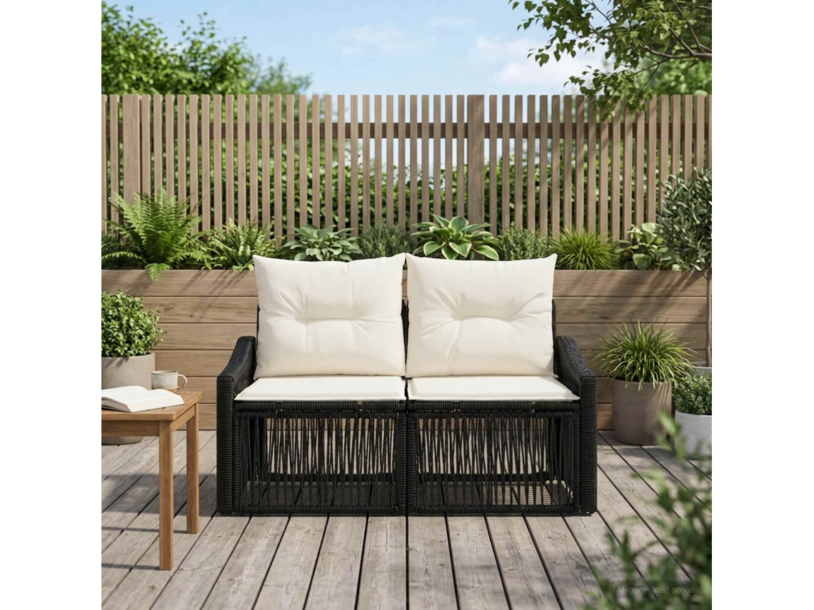 Vidaxl Sofá De Jardim 2-número De Lugares Preto Vime Pe