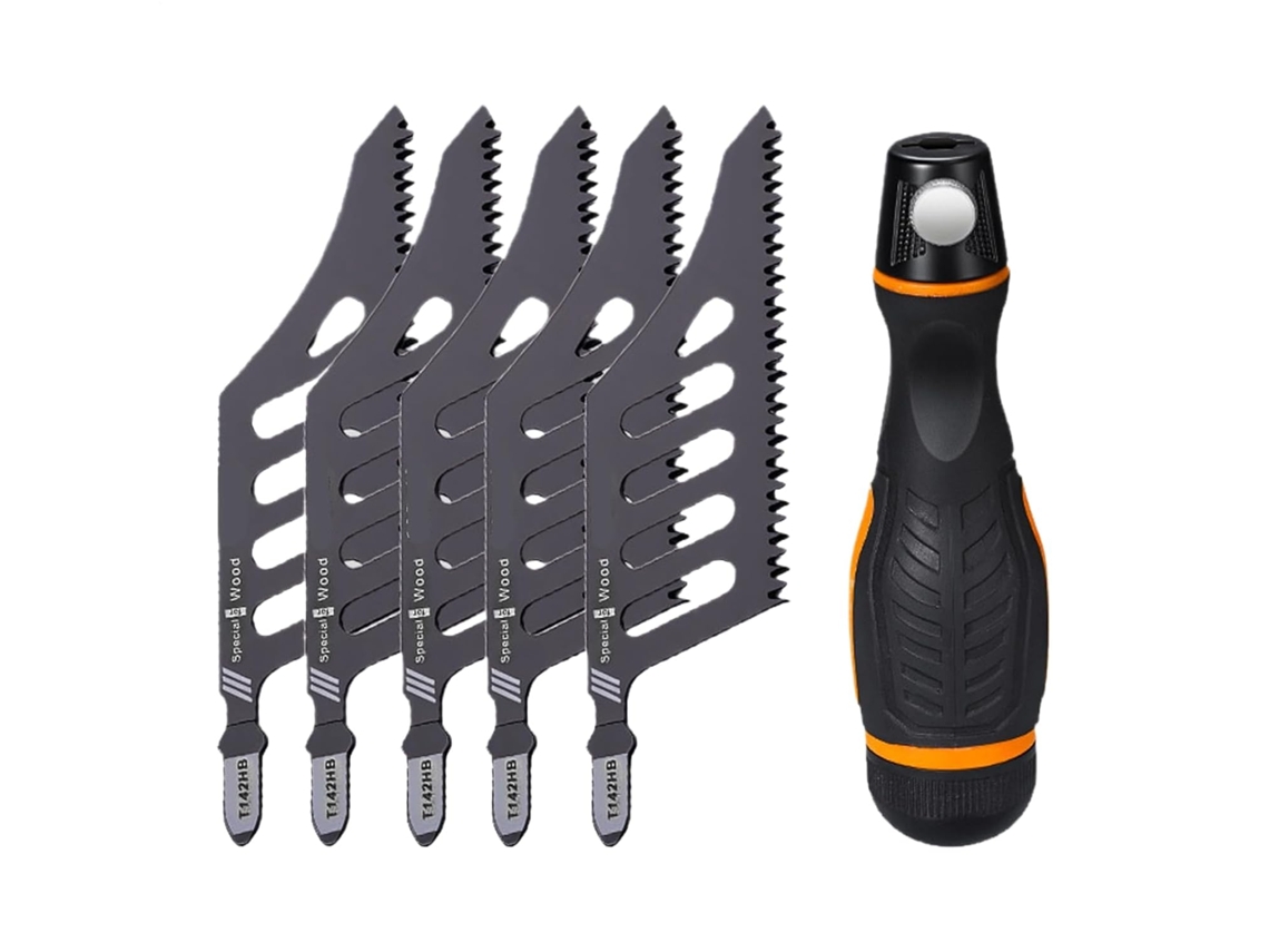 Conjunto De 5 Peças De Ferramentas De Corte Em Aço Com Serra Tico-tico Para Madeira, Com Cabo Feito De...