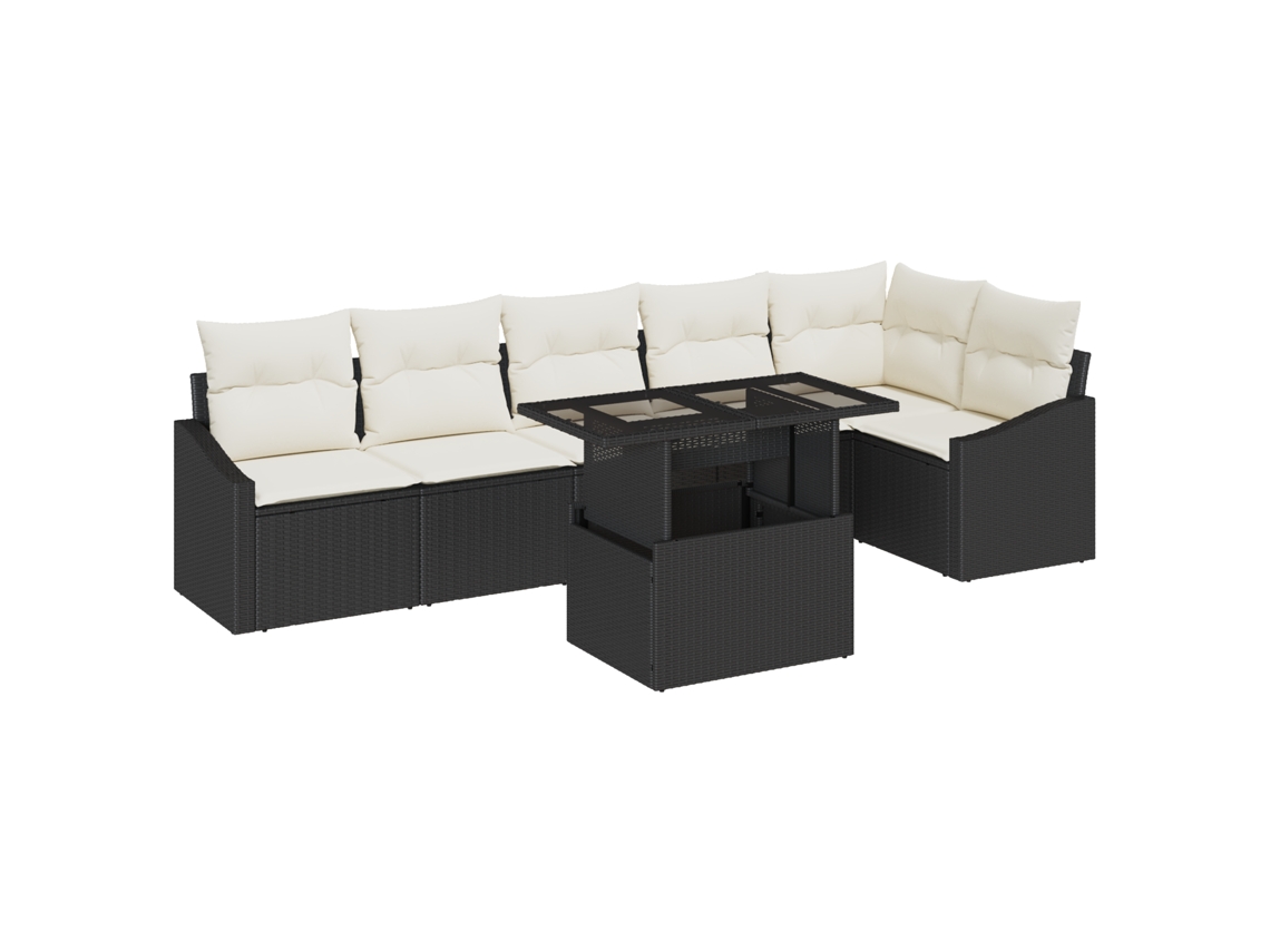 Conjunto 7 Conjunto De Sofá De Jardim Vidaxl Preto Vime Pe (55 X 55 X 37 Cm)