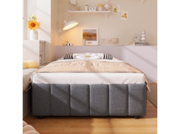 Cama Box Casal 90x200cm Linho, Hidráulica, Baú, Sem Cabeceira, 226kg, Sem Colchão, Cinza KOMHTOM
