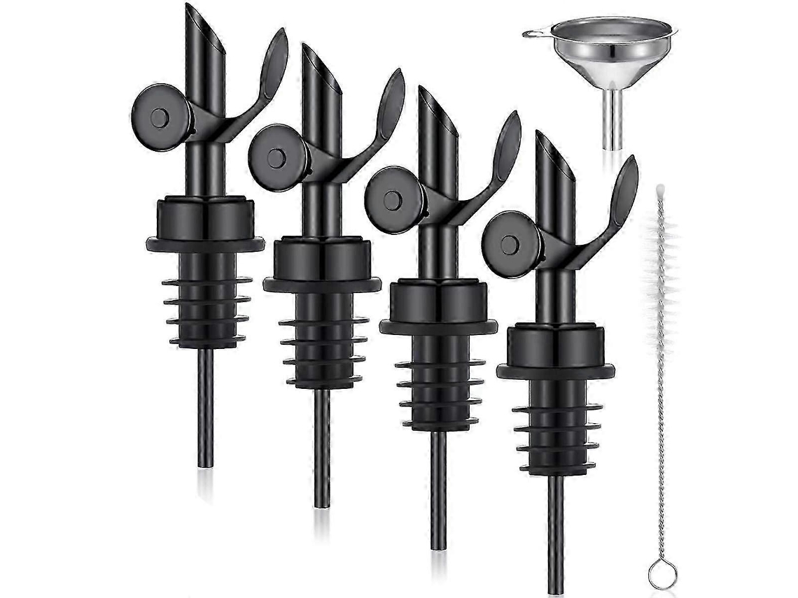 Conjunto De 4 Bicos Dosadores De Azeite Em Aço Inoxidável Com Peso, Abertura E Fechamento Automáticos, Cor Preta.