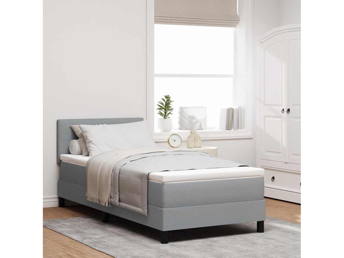 Vidaxl Cama Box com Cabeceira Manual Cinzento claro 90 X 190 Cm Tecido