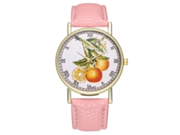 Reloj De Moda Casual Para Hombre Y Mujer Frutas Cuarzo Correa De Cuero (rosa)
